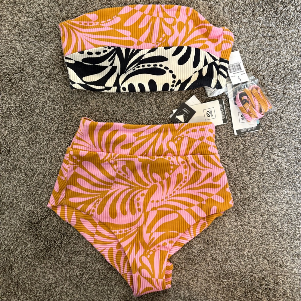 Rip Curl Pink and Orange Bikini with Tropical Flair